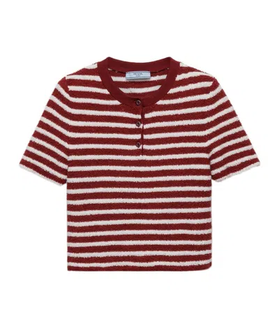 Prada Embroidered Terry Fabric Polo Shirt In Amaranth/natural