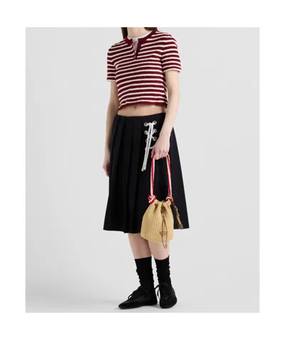 Prada Embroidered Terry Fabric Polo Shirt In Amaranth/natural