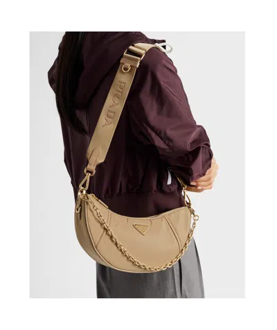 Prada Re-nylon Demi-lune Shoulder Bag In Brown