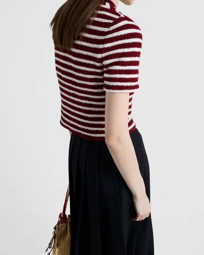 Prada Embroidered Terry Fabric Polo Shirt In Amaranth/natural