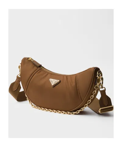 Prada Curved Shape Chain Strap Shoulder Bag In Brown