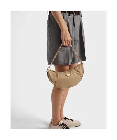 Prada Re-nylon Demi-lune Shoulder Bag In Brown