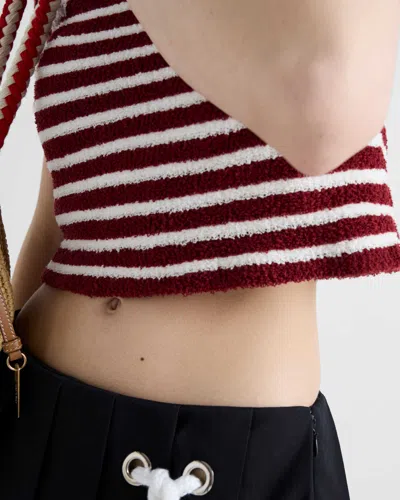 Prada Embroidered Terry Fabric Polo Shirt In Amaranth/natural