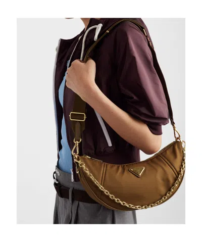 Prada Curved Shape Chain Strap Shoulder Bag In Brown
