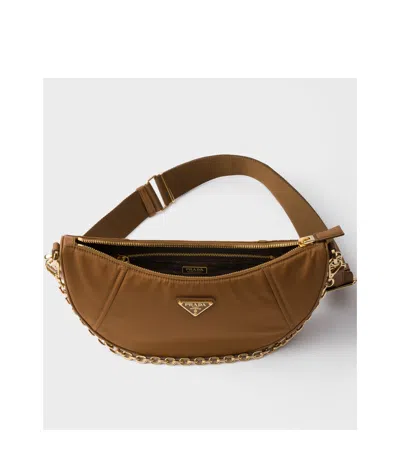 Prada Curved Shape Chain Strap Shoulder Bag In Brown