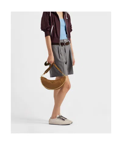 Prada Curved Shape Chain Strap Shoulder Bag In Brown