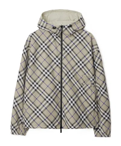 Burberry Checked Reversible Hooded Jacket In Gray