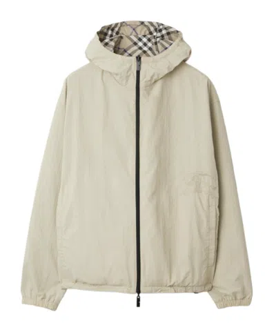 Burberry Checked Reversible Hooded Jacket In Gray
