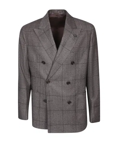 Lardini Check Pattern Double-breasted Suit In Gray/multicolor