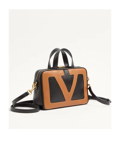 Valentino Viva Superstar Small Vlogo Leather Duffle Top-handle Bag In Black/brown