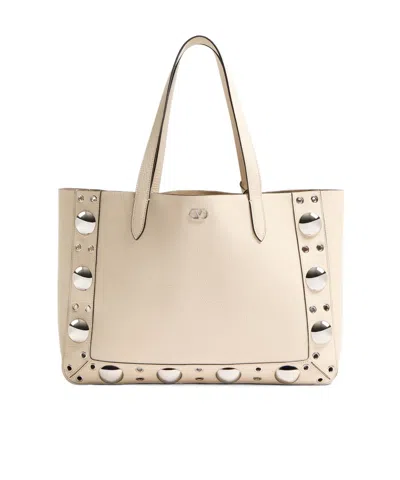 Valentino Nellcôte Shopping Bag In Light Ivory