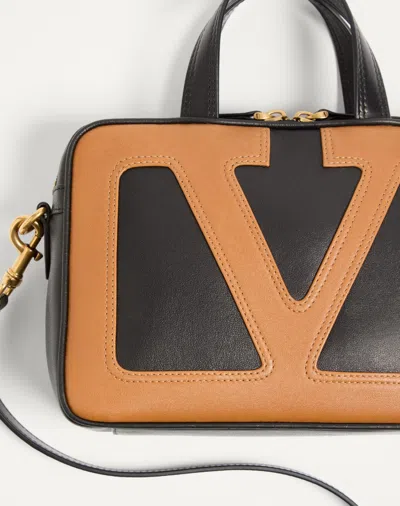 Valentino Viva Superstar Small Vlogo Leather Duffle Top-handle Bag In Black/brown