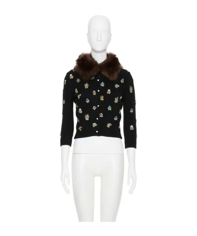 Valentino Wool Cardigan With Detachable Fur Collar In Black