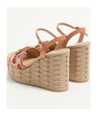 Valentino Vlogo Cherry Jacquard Raffia-wedge Espadrilles In Nude