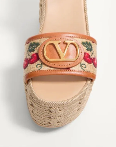 Valentino Vlogo Cherry Jacquard Raffia-wedge Espadrilles In Nude