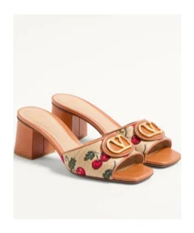 Valentino Garavani Valentino Vlogo Signature 60 Cherryfic Leather-trim Sandal In 32h Naturale/rosso