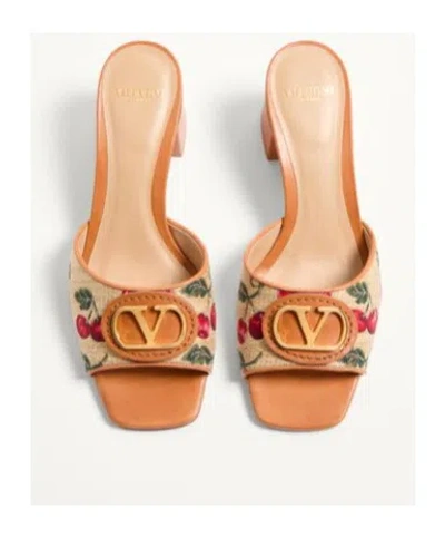 Valentino Garavani Valentino Vlogo Signature 60 Cherryfic Leather-trim Sandal In 32h Naturale/rosso