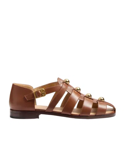 Valentino Garavani Valentino Studshield Fisherman Calfskin Sandal Tobacco In Brown