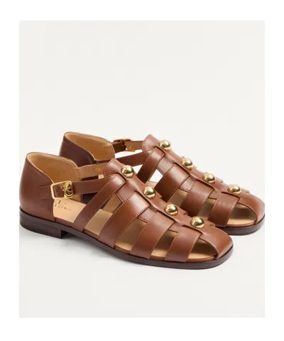 Valentino Garavani Valentino Studshield Fisherman Calfskin Sandal Tobacco In Brown