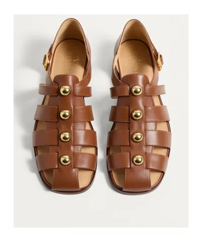 Valentino Garavani Valentino Studshield Fisherman Calfskin Sandal Tobacco In Brown