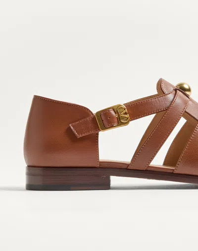 Valentino Garavani Valentino Studshield Fisherman Calfskin Sandal Tobacco In Brown
