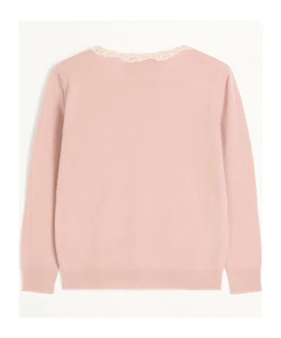 Valentino Embroidered Lace Cardigan In Ivory/pink