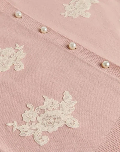 Valentino Embroidered Lace Cardigan In Ivory/pink