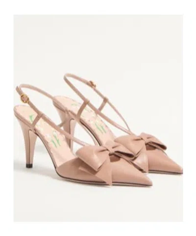Valentino 'bowow' Slingback With Pointed Toe And Stiletto Heel In Cinnamon Rose