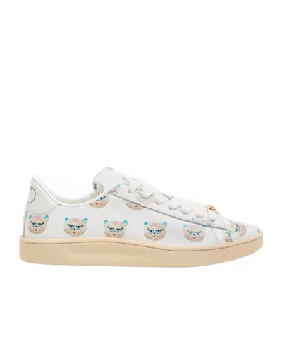 Valentino Artistic Maison Cat Leather Sneakers In White