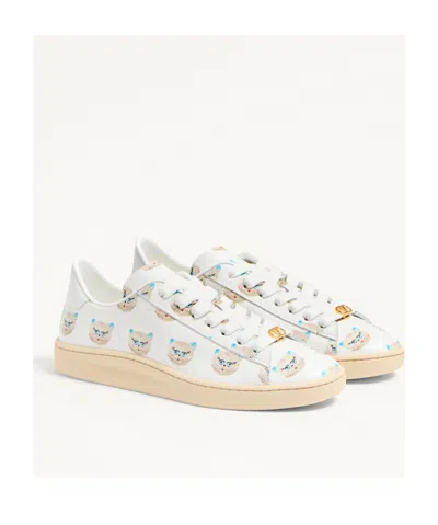 Valentino Artistic Maison Cat Leather Sneakers In White