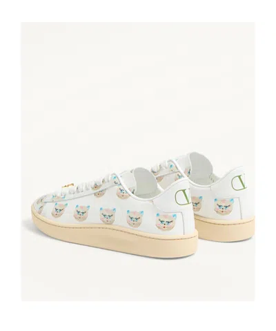 Valentino Artistic Maison Cat Leather Sneakers In White