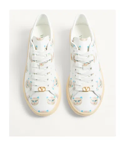 Valentino Artistic Maison Cat Leather Sneakers In White