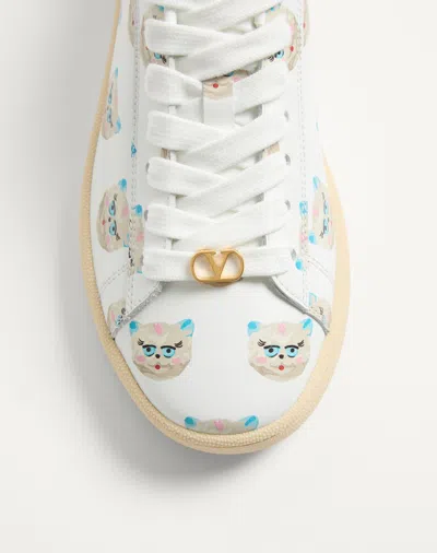 Valentino Artistic Maison Cat Leather Sneakers In White