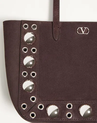 Valentino Garavani Nellcote Mini Shopping Tote Bag In Suede In Brown