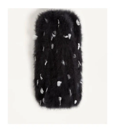 Valentino Feather-embellished Scarf In Black/white