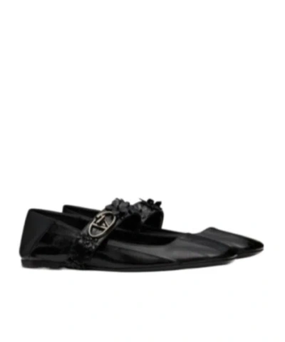 Valentino Garavani Leather Locker Ballerina Flats In Black