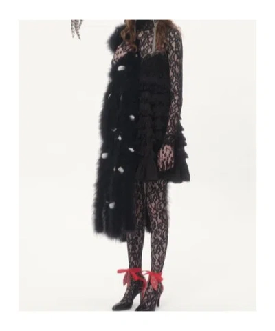 Valentino Feather-embellished Scarf In Black/white