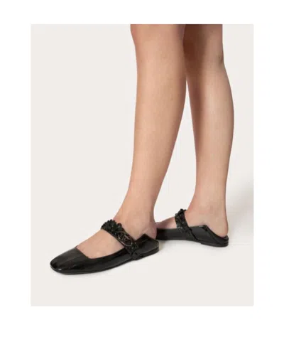 Valentino Garavani Leather Locker Ballerina Flats In Black