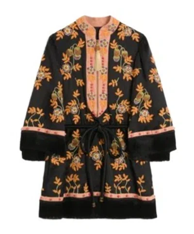 Valentino Abito Corto In Doppia Duchesse Lavata Ricamato In Black