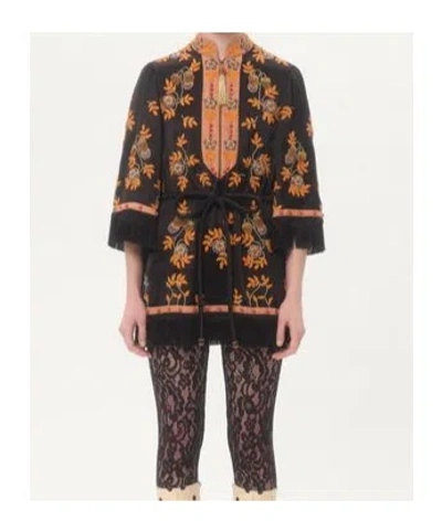 Valentino Abito Corto In Doppia Duchesse Lavata Ricamato In Black