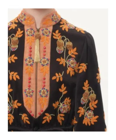 Valentino Abito Corto In Doppia Duchesse Lavata Ricamato In Black