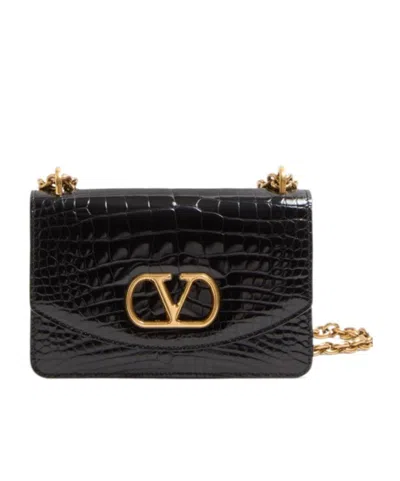 Valentino Garavani Garavani Vain Small Shoulder Bag In Crocodile Leather Woman Black Uni