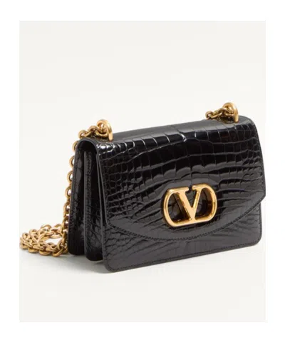 Valentino Garavani Garavani Vain Small Shoulder Bag In Crocodile Leather Woman Black Uni