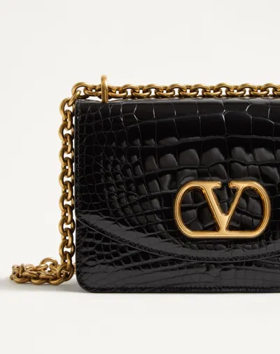 Valentino Garavani Garavani Vain Small Shoulder Bag In Crocodile Leather Woman Black Uni