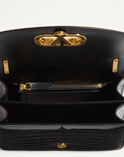 Valentino Garavani Garavani Vain Small Shoulder Bag In Crocodile Leather Woman Black Uni
