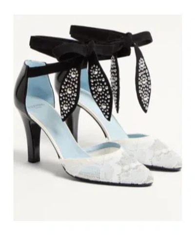 Valentino 85 Embellished Suede-trimmed Corded Lace And Patent-leather Pumps In White