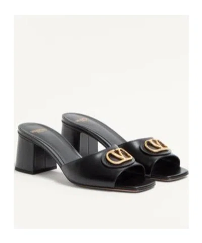 Valentino Garavani Vlogo Signature Slide Sandal In Calfskin 60mm Woman Black 41.5 In Multi