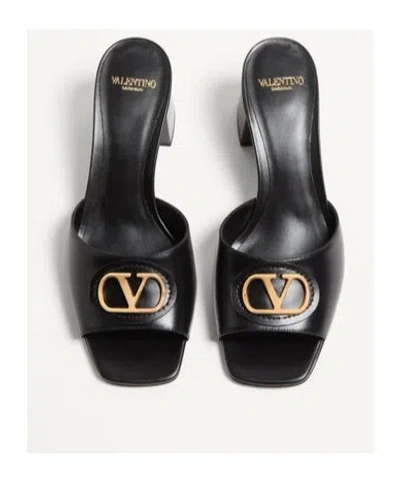 Valentino Garavani Vlogo Signature Slide Sandal In Calfskin 60mm Woman Black 41.5 In Multi