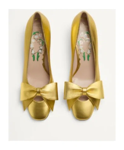 Valentino Garavani Bowow Pumps In Laminated Nappa 45mm Woman Gold 39.5