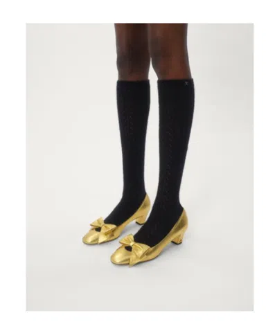 Valentino Garavani Bowow Pumps In Laminated Nappa 45mm Woman Gold 39.5